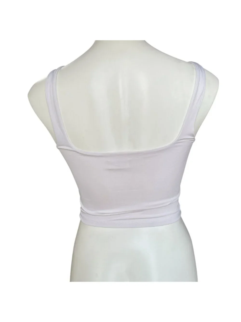 Live In The Moment Crop Tank Top Women's XS White Stretchy Square Neckline - Picture 5 of 9